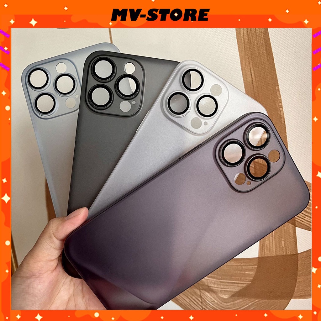 Ốp lưng iphone PC siêu mỏng mặt nhám kèm Lens bảo vệ camera cho ip 14 13 11 Pro MAX 14 Plus 12 Pro MAX MVStore
