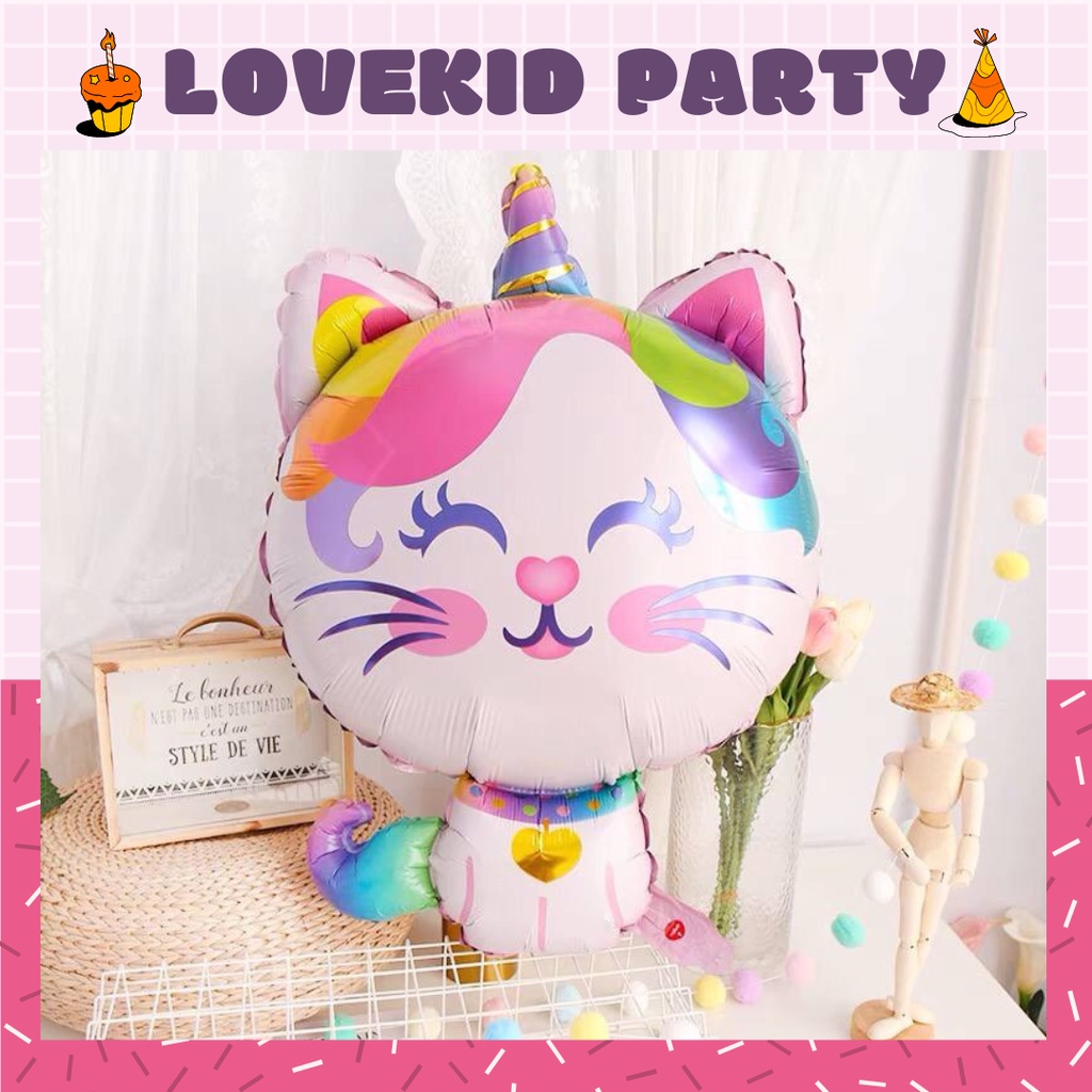 Bong bóng, bóng bay 3D hình mèo ngũ sắc size đại 80x60cm trang trí sinh nhật, thôi nôi cho bé trai , bé gái, người lớn