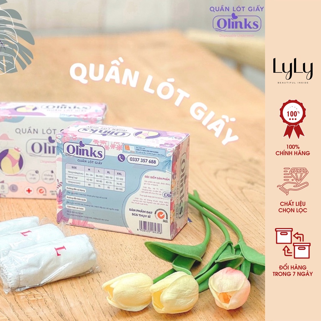 Hộp 8 chiếc quần lót giấy Olinks đạt chuẩn SGS Thụy Sĩ quần lót dùng 1 lần kháng khuẩn QL135 du lịch tiện lợi