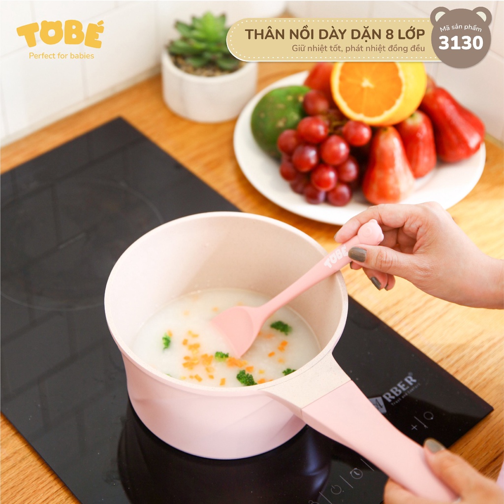 Bộ nồi chảo chế vbiến ăn dặm Tobe cao cấp Tặng kèm thìa silicon chống trầy xước đường kính vượt trội 18cm nấu thức ăn