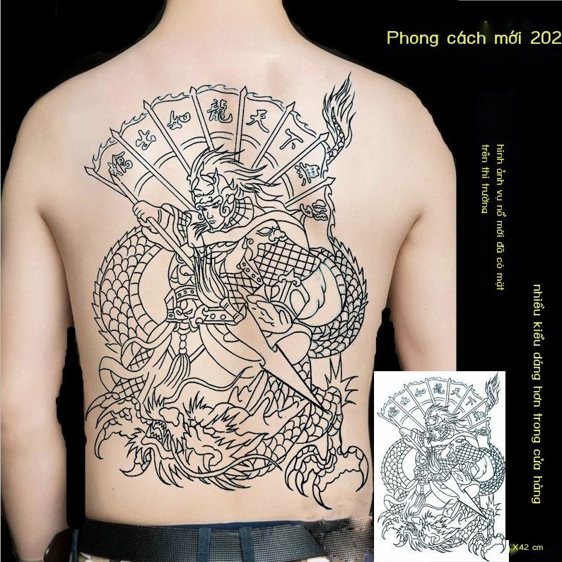 Secant Full Back Eight Banners Hình xăm dòng chữ Zhao Zilong Màu xanh không thấm nước Nhãn dán hình xăm thực t