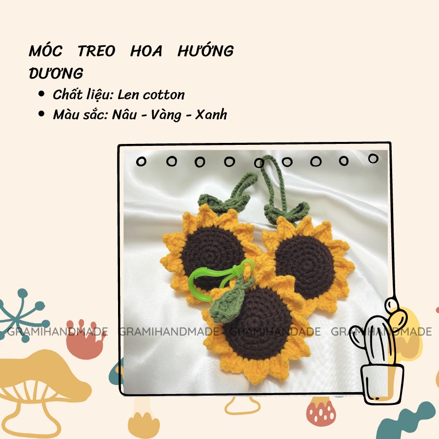 Móc khóa hoa hướng dương bằng len handmade