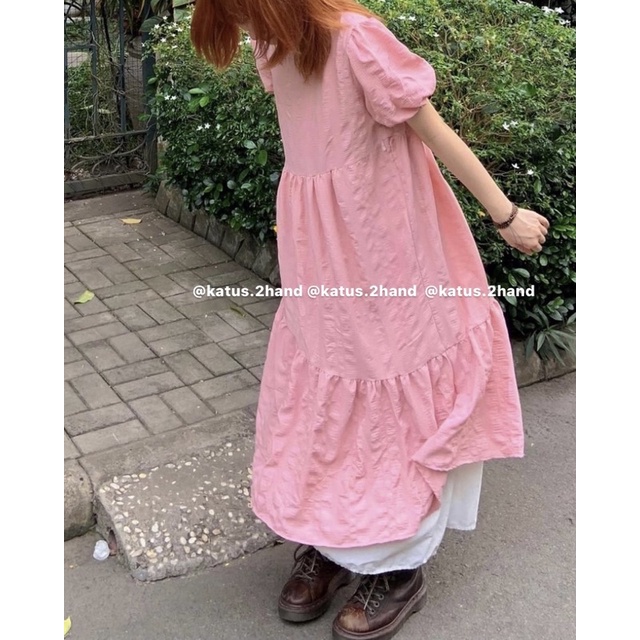 Váy maxi suông dài dáng babydoll màu hồng 2 lớp  ullzang