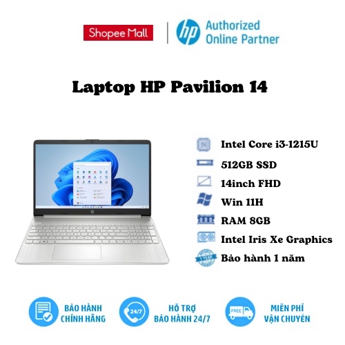 Laptop HP Pavilion 7C0P1PA/ 7C0V9PA/ Intel Core i3-1215U (upto 4.4Ghz,10MB)/ RAM 8GB/ 256GB SSD/ Intel Iris Xe Graphics