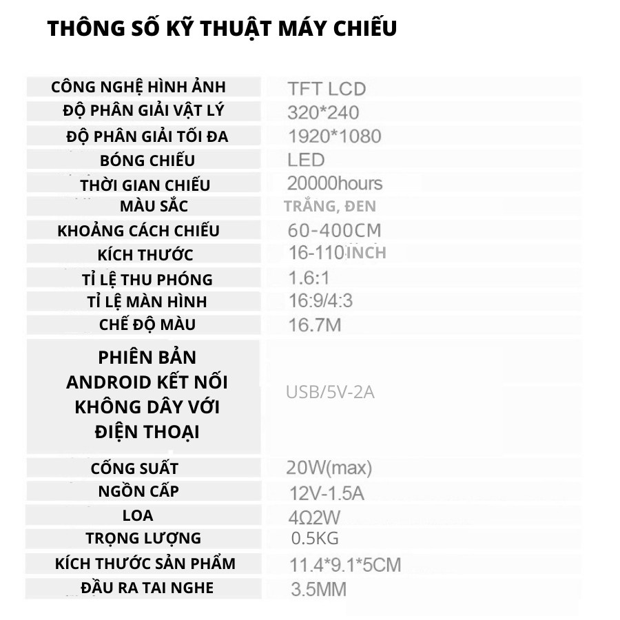 Máy chiếu mini YG300, máy chiếu Android 9.0 FullHD kết nối không dây qua Wifi - Tặng màn hinh chiếu 100 inch - SET2393