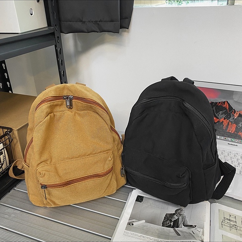 Ba Lô Vải Canvas Mini Màu Trơn Đơn Giản Thời Trang 2022 Mới Cho Nam Nữ