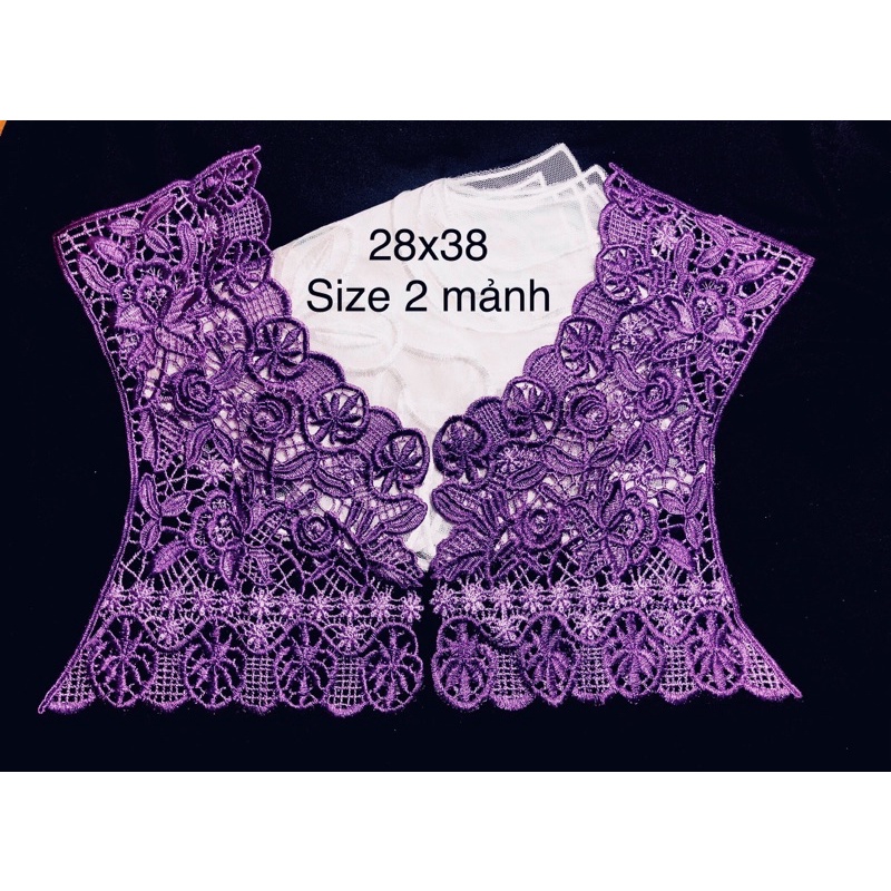 Bộ 2 mảnh cổ áo ren thêu chỉ lụa cao cấp màu tím, 2 bộ ghép được 1 áo croptop