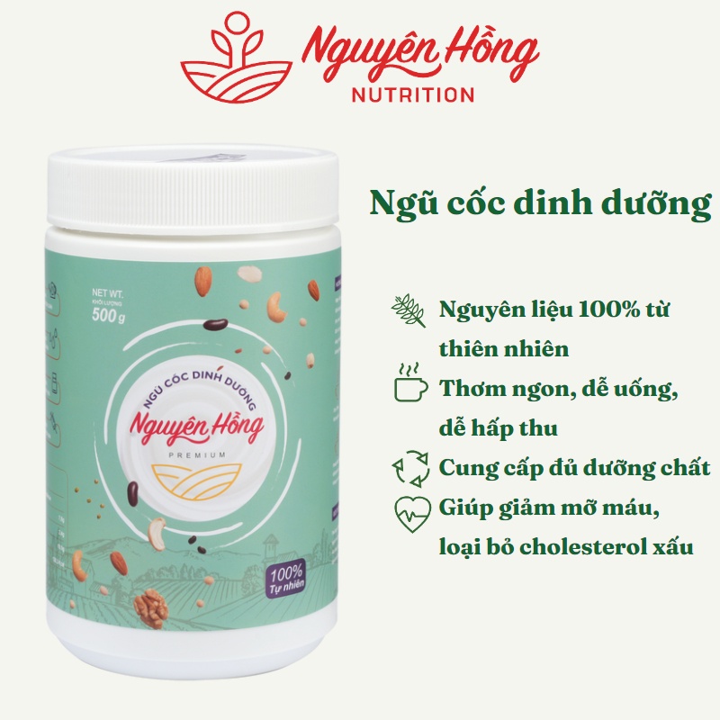 Bột ngũ cốc dinh dưỡng Nguyên Hồng hộp 500g, phù hợp với người muốn tăng, giảm cân, người già, người mới ốm dậy