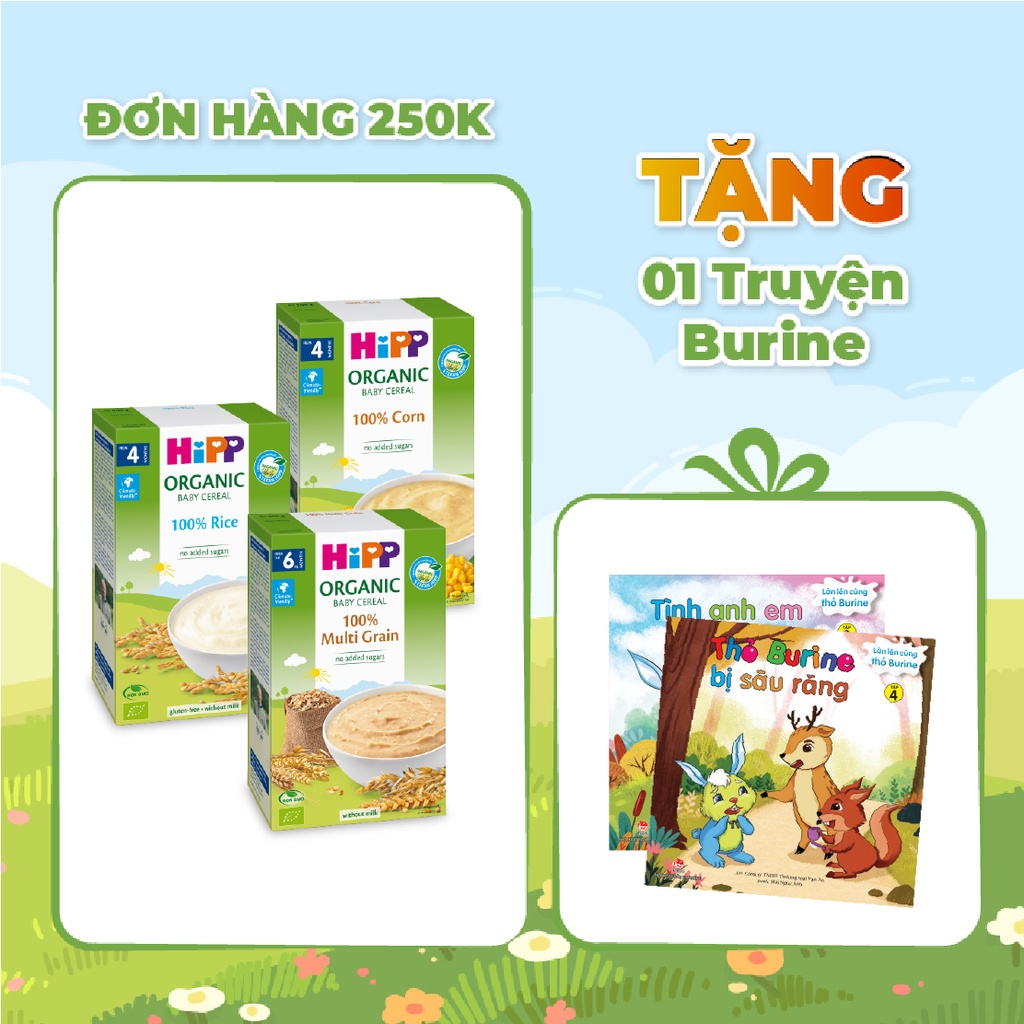 Bột ăn dặm Burine (HiPP) 100% ngũ cốc Organic không chứa sữa 200g (Tối ưu cho trẻ dị ứng đạm sữa)