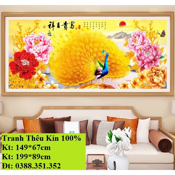 tranh thêu chữ thập đôi chim công phu thê viên mãn kt 199x76cm MN0128 MN0034 MN0032 MN0035 HH0851 HH0850