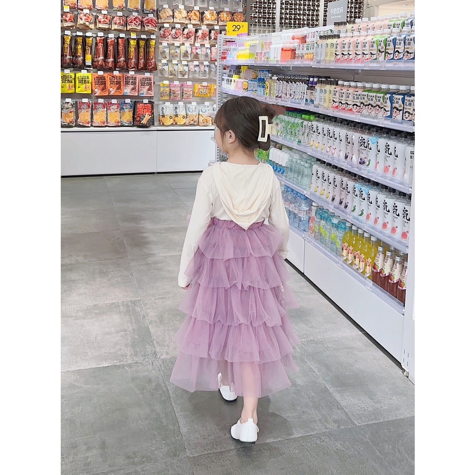 Chân váy xếp ly nhiều tầng cho bé Smum, Đầm công chúa dáng dài nhiều tầng cho bé gái model 2023