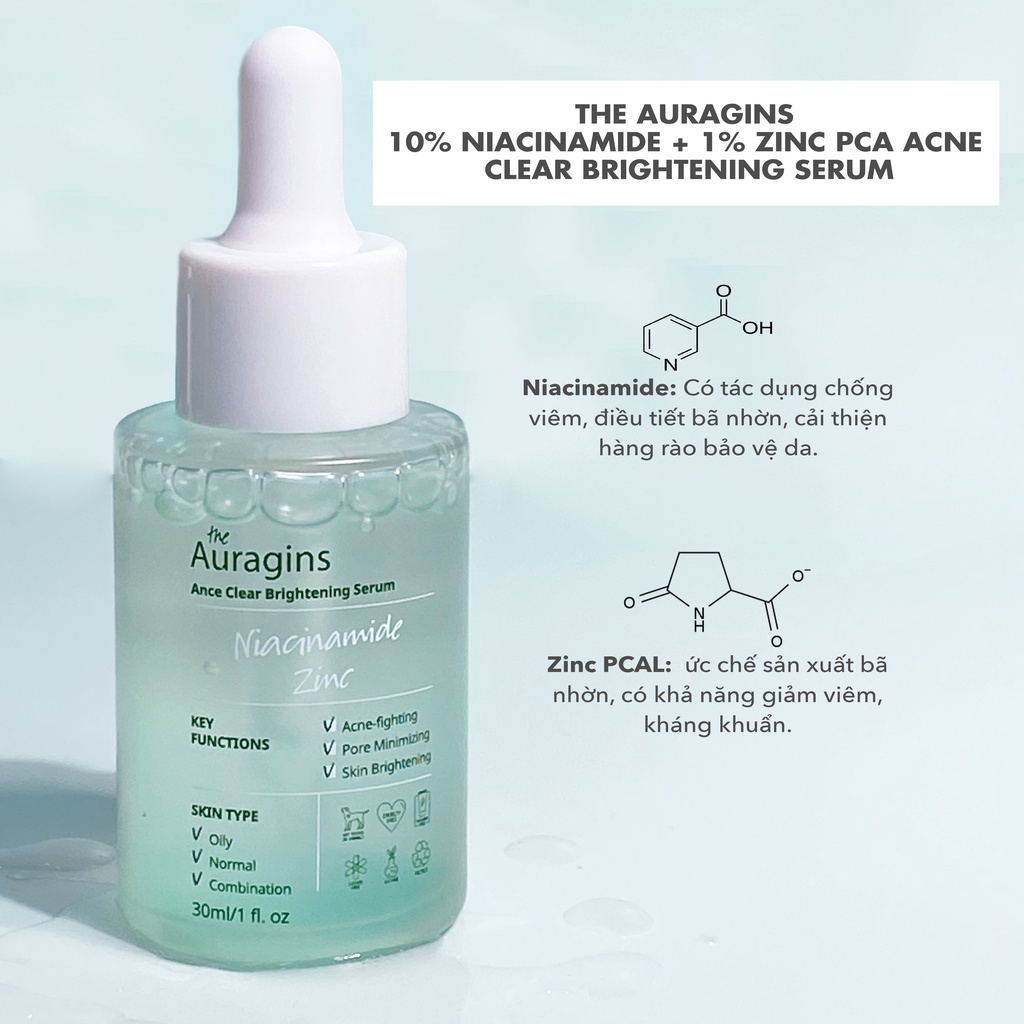 Bộ 3 tinh chất The Auragins (Niacinamide 10%, B5 8%, AHA 7.5%)