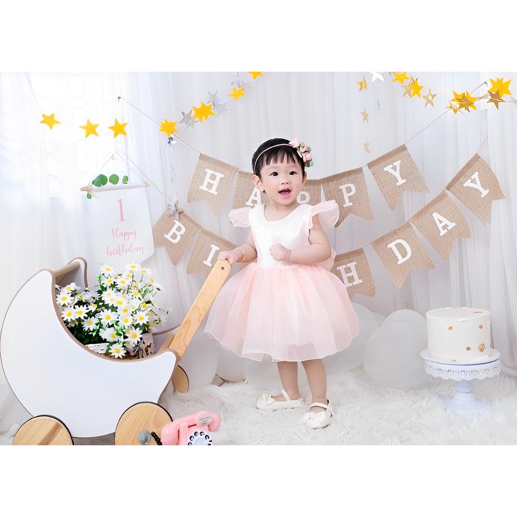 Đầm công chúa bé gái NHATANH KIDS tay cánh tiên hồng voan cho bé gái dự tiệc sinh nhật từ 0-12 tuổi NA32