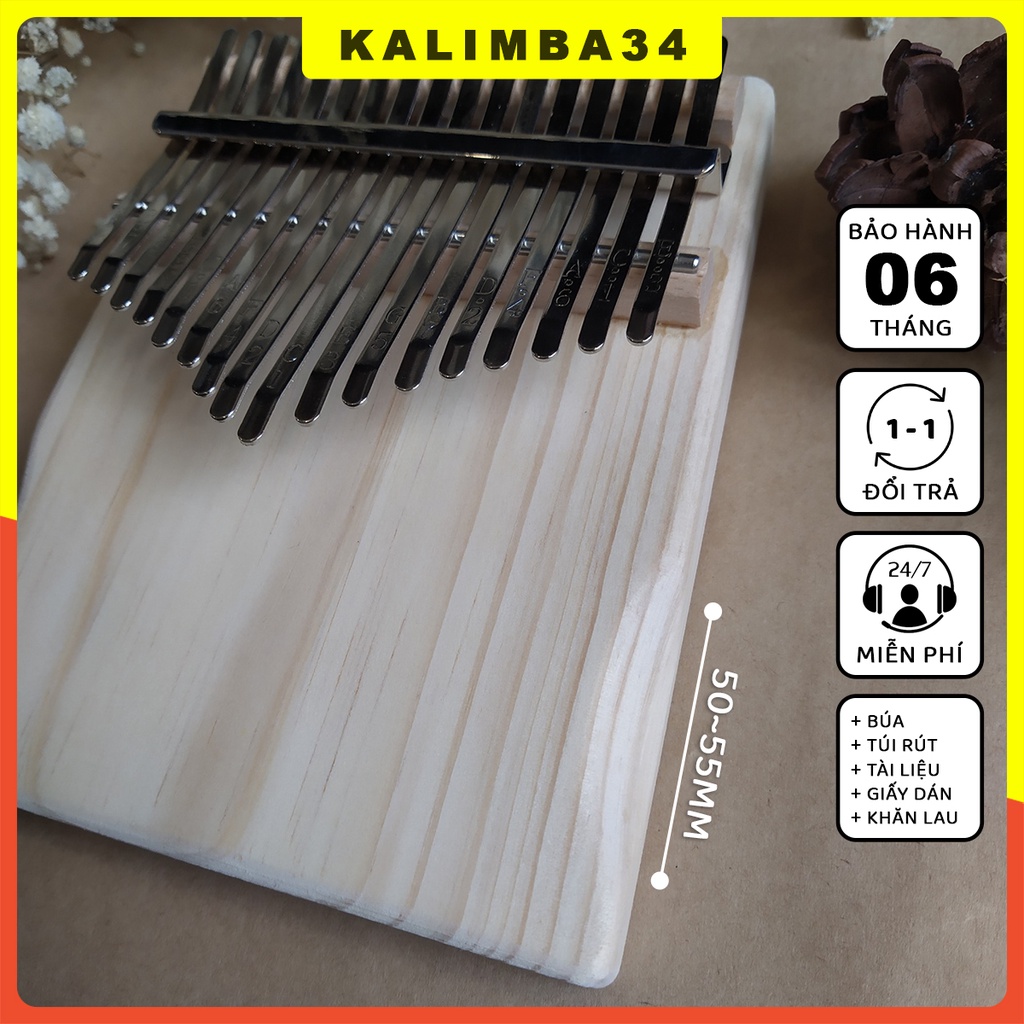 Đàn kalimba 17 phím, 21 phím cơ bản KL34 Tone C, Tone B, Kalimba giá rẻ cho người mới tập chơi tặng đầy đủ phụ kiện