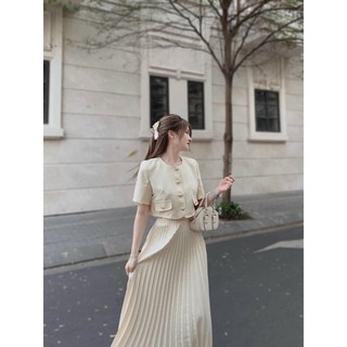 Sét áo blazer nữ,sét 2 món áo vest ngắn tay dáng ngắn và chân váy xòe dài xinh xắn