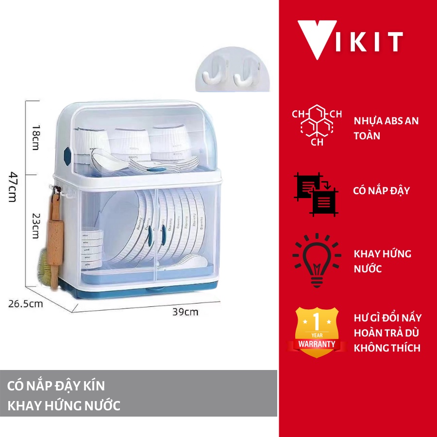 Kệ úp bát chén nhựa có nắp đậy có giá để bát đĩa VKIT