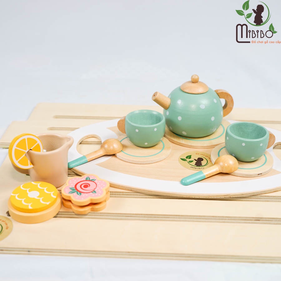 Bộ đồ chơi trà chiều KABI, đồ chơi nấu ăn, nhà bếp cùng bánh ngọt bằng gỗ dành cho bé từ 2 tuổi