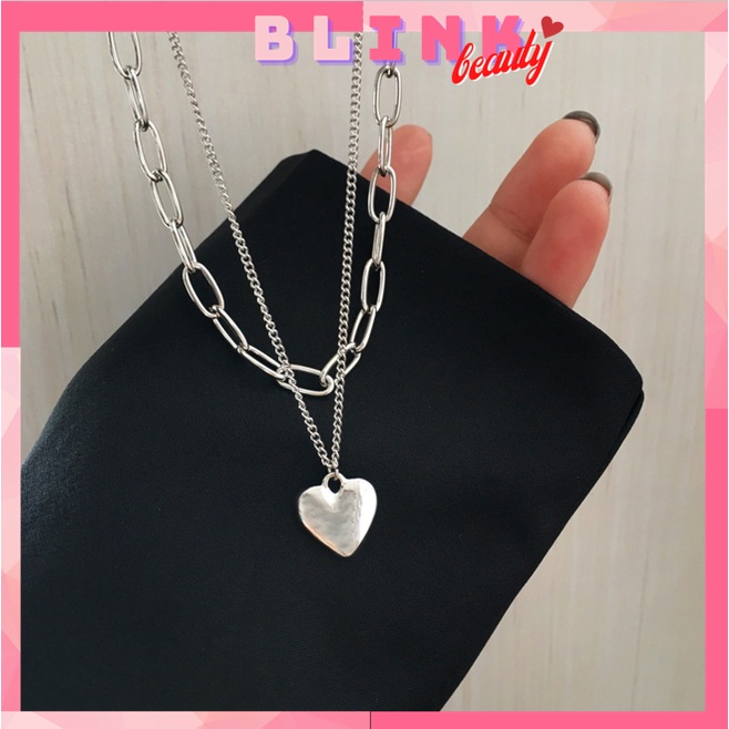 VÒNG CỔ HÌNH HAI DÂY MẶT TRÁI TIM CÁ TÍNH PHONG CÁCH CHÂU ÂU ĐỘC ĐÁO 214VC036
