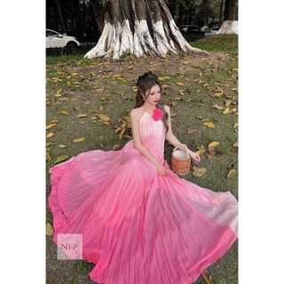 maxi suông dập li hở lưng