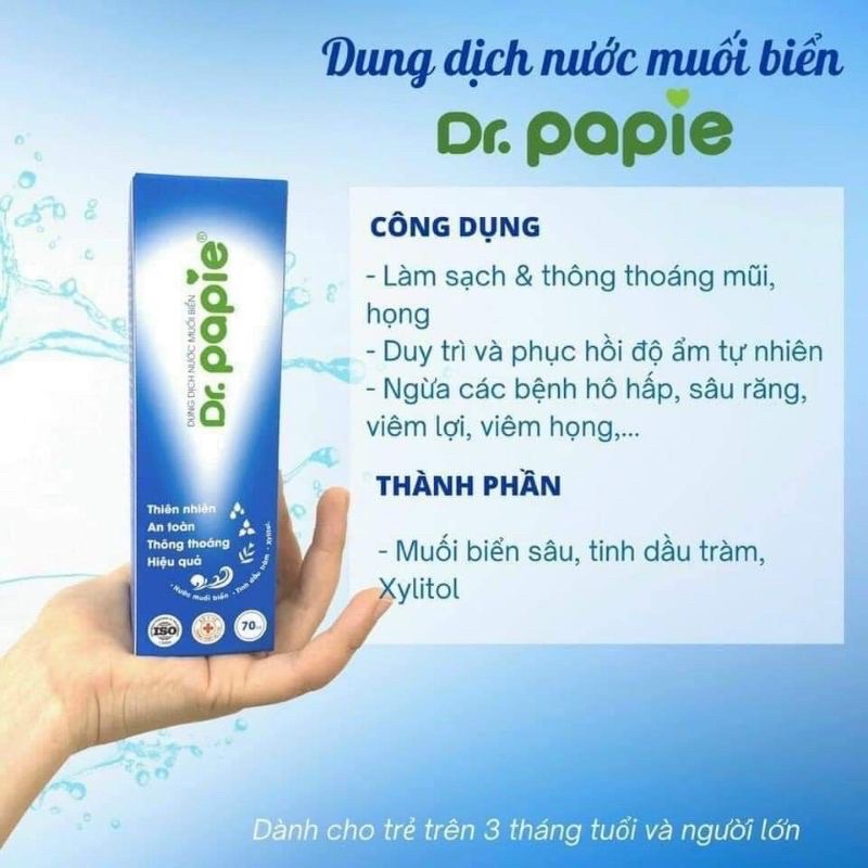 Dung dịch nước muối biển sâu Dr.Papie xịt vệ sinh mũi cho bé
