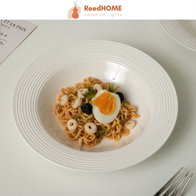 Đĩa Soup Gốm Sứ ReedHOME Tráng Men Màu Trắng Thanh Lịch