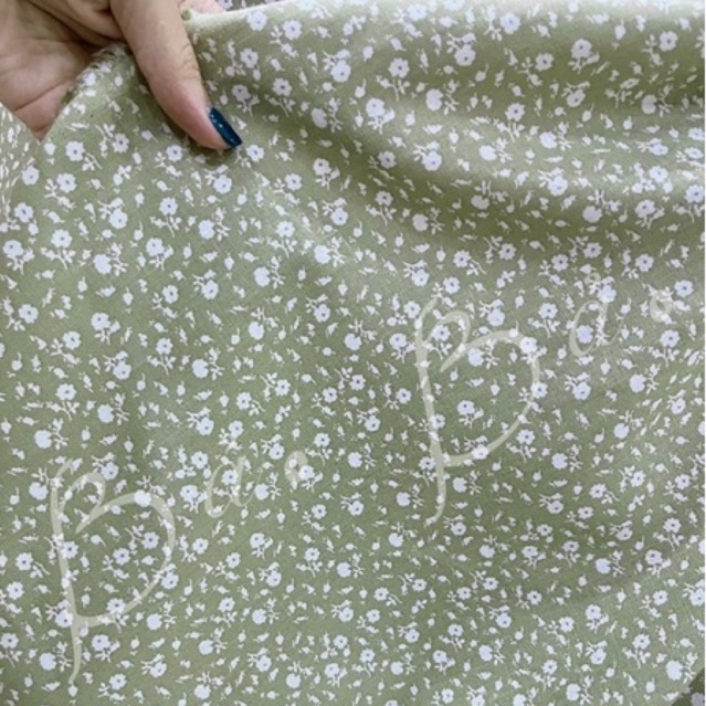 Vải Linen Bột Pha Tưng Hoa Nhí Nền Xanh Matcha Mềm Rũ Khổ 1m40