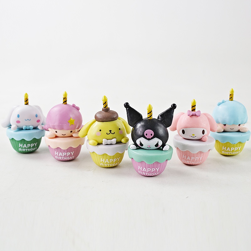6 cái / bộ sanrio hello kitty my melody kuromi cinnamorol pochacco q phiên bản nhân vật hoạt hình trang trí bánh pvc hình hành động đồ chơi mô hình búp bê trẻ em quà tặng