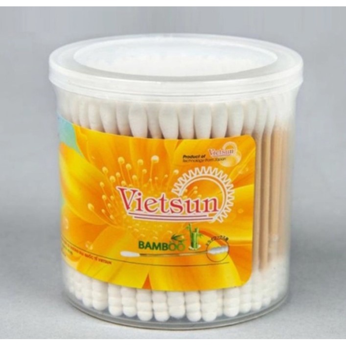 Tăm bông thân trúc cao cấp Vietsun từ 100% cotton tinh chế - hộp 200 que