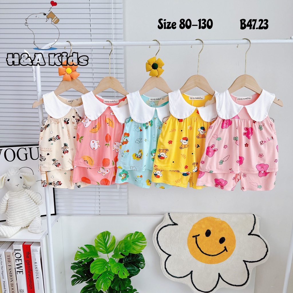 (7-22kg)BỘ sát nách cổ bèo vải thun(LBL04) lạnh minky mon cho bé gái