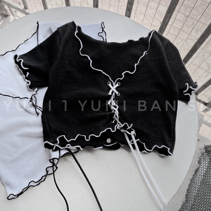 Áo Croptop Thắt Dây Đan Ngực Chất Borzip Co giãn Siêu Đẹp  🦋 Áo Croptop Tay Ngắn Đan Dây