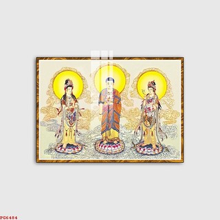 Tranh Treo Tường Phật Giáo Tây Phương Tam Thánh Tiếp Dẫn - Tranh Laminate Tráng Gương