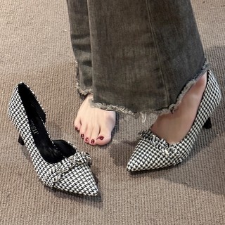 Giày nữ cao gót 7 phân mũi nhọn gót nhọn kẻ caro mẫu mới