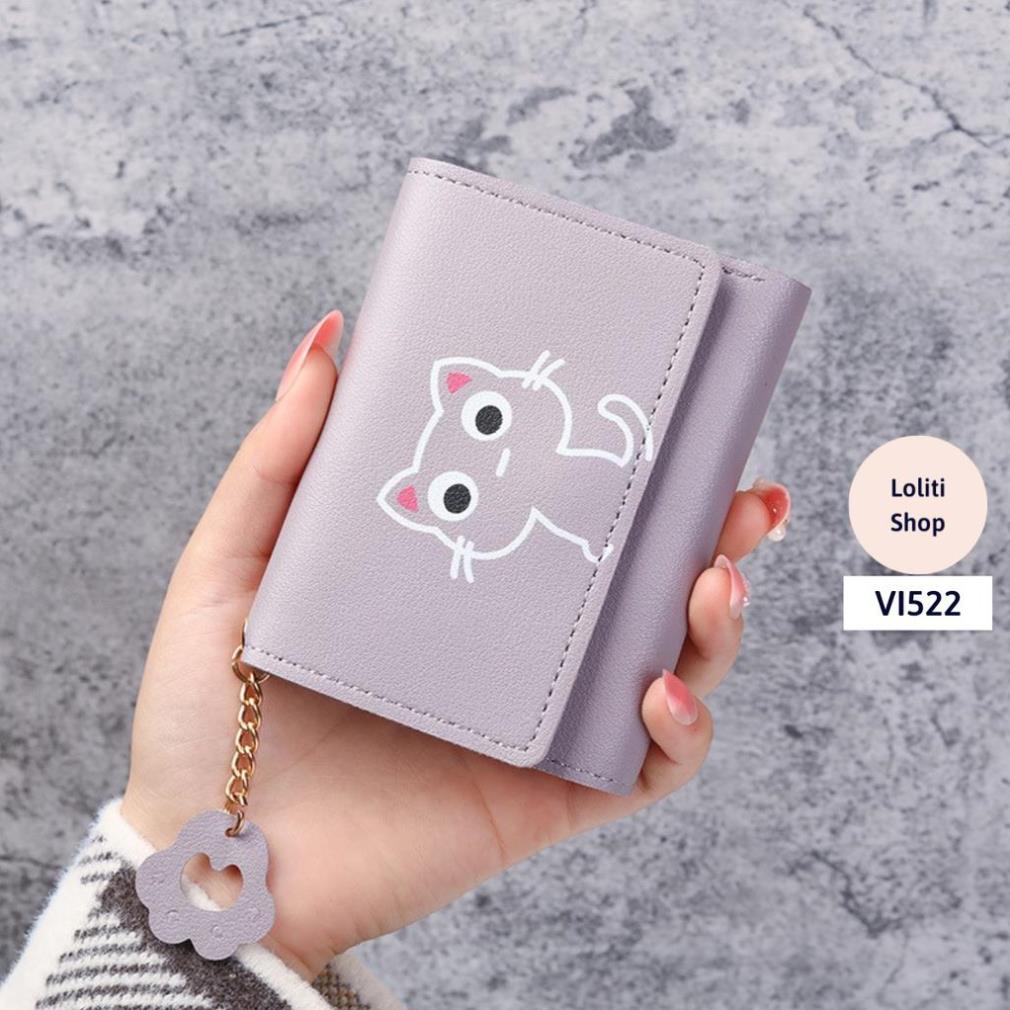 Ví nữ, ví nữ gập Hàn Quốc in hình mèo nhỏ dễ thương tiện dụng, thời trang LOLITI VI522