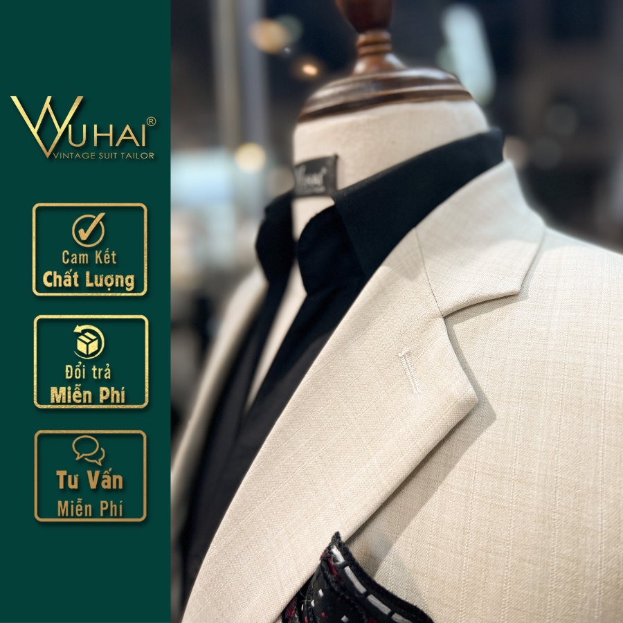 Áo Khoác Vest Màu Kem Nhạt, Chất Liệu Xatin Xước 2 Cúc, Túi Ốp Trẻ Trung-VuHai