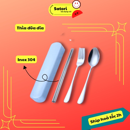 Bộ đũa thìa nĩa inox 304 cao cấp dùng cơm trưa văn phòng, sinh viên, đi picnic dã ngoại