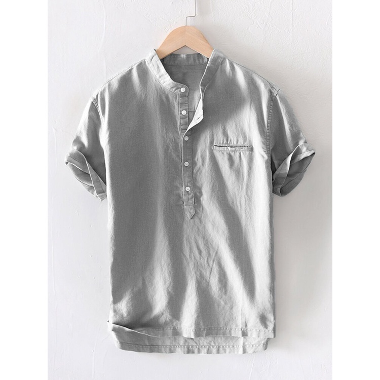 Áo Sơ Mi Đũi Nam Ngắn Tay Cổ Tàu Cao Cấp, Chuẩn Hàng Xuất