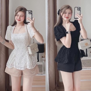 Sét bộ áo ren peplum kèm quần short sét bộ đi chơi bigsize Kim Ngân từ 50 kg đến 100 kg M/L/XL/XXL Sét bộ đi chơi