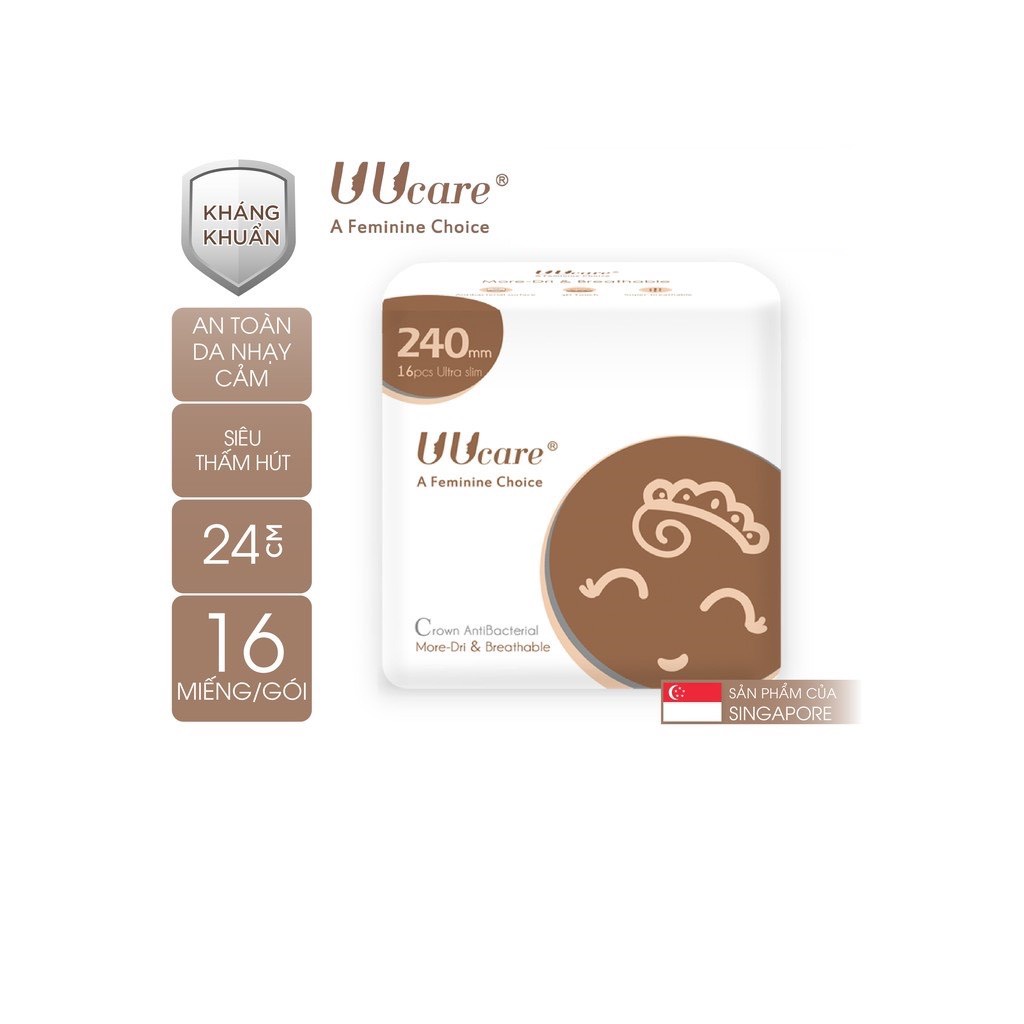 Băng vệ sinh UUcare Singapore Crown Antibacterial ban ngày 24cm 16 Miếng/gói