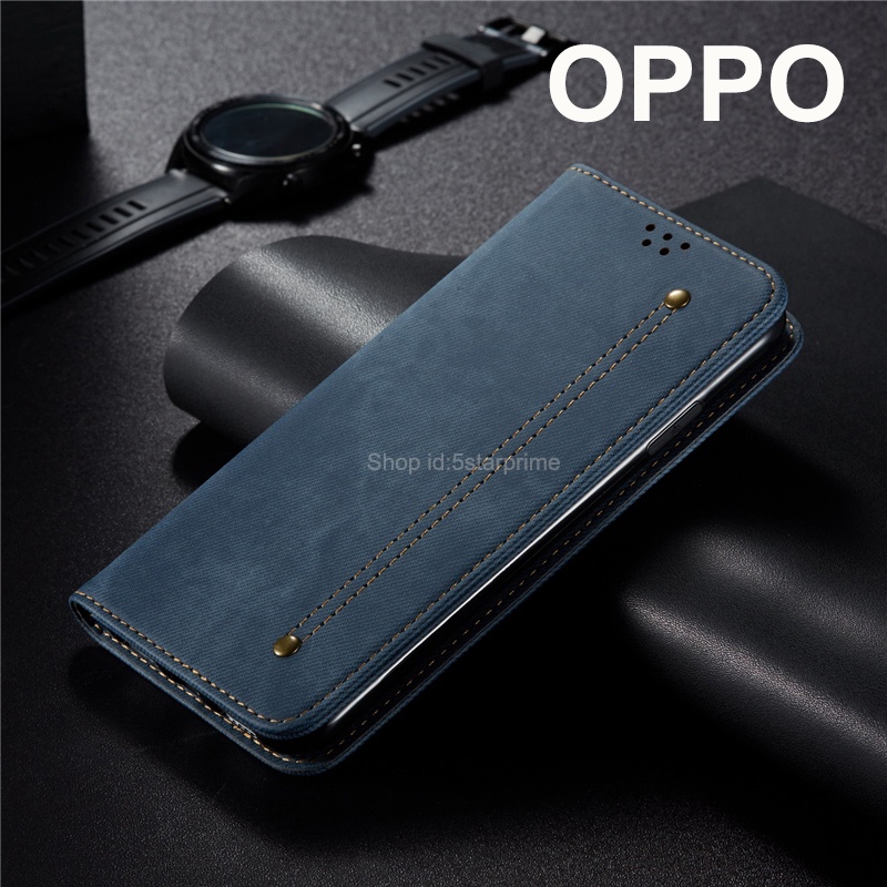 OPPO Reno 10 Pro 5G A78 A98 Reno 8T A77s Reno 8/8 Z A57 A96 Reno 7/7 Z A76 A95 A55 Reno 6/6 Z A16 A74 A54 A94 Reno 5 A15s A93 A73 A53 Reno 4 Pro A92 A52 A9/A5 2020 Ốp Điện Thoại Denim Nắp Lật Chống Sốc Chống Trầy Xước Bảo Vệ Toàn Diện Cho OPPO
