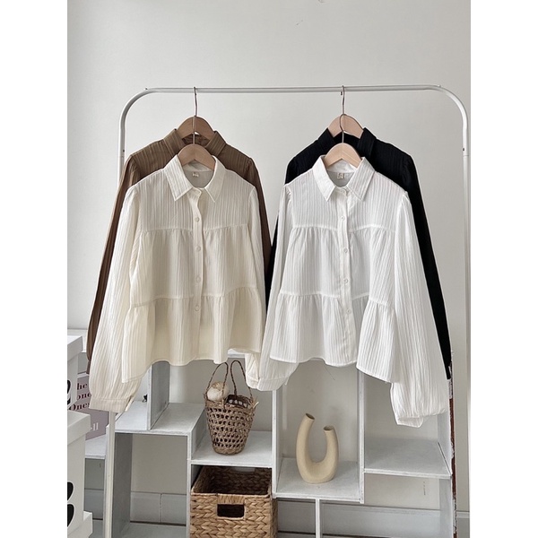 Áo sơ mi babydoll 3 tầng cổ đức basic nhiều màu , Áo sơ mi nữ dài tay thời trang Dumi Clothing