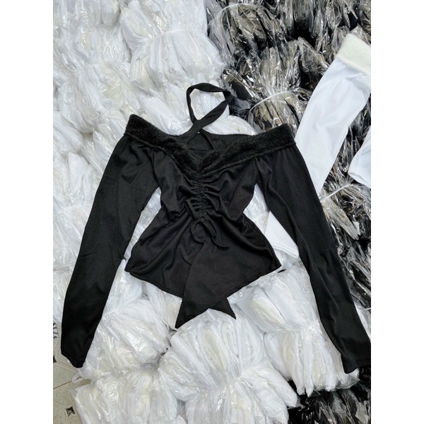 Áo Thun Tay Dài Kiểu TRỄ VAI RÚT DÂY VẠT NHỌN CHÉO, ôm dáng chuẩn xinh