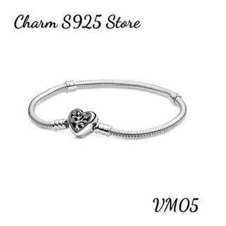 VÒNG TAY PAN ALE MỀM KHOÁ TIM HOẠ TIẾT CÂY FAMILY BẠC S925 THUẦN KHIẾT HÀNG CAO CẤP