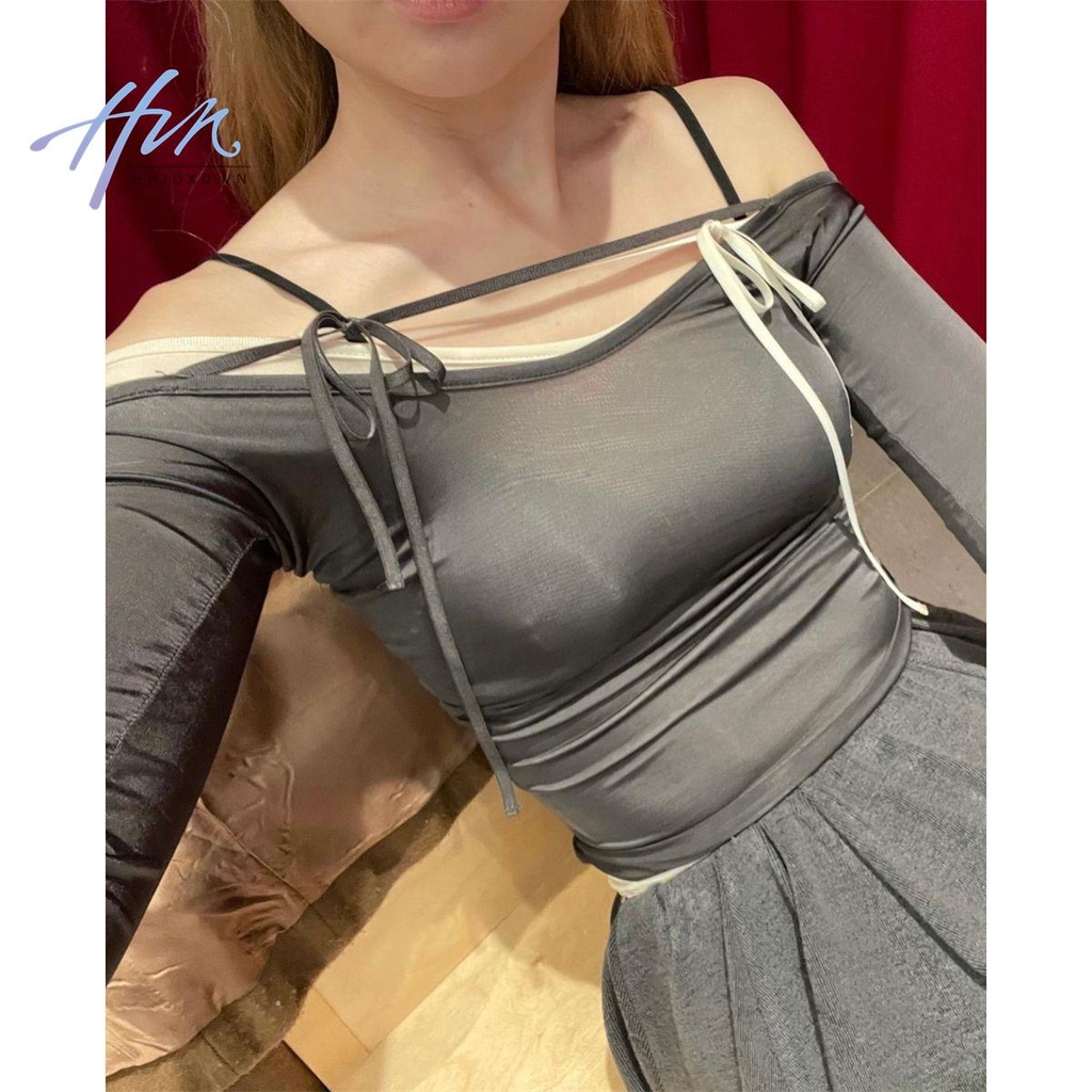 Áo Thun Ba Lê Tay Dài Cổ Phẳng Thiết Kế Mỏng Mùa Xuân Hè Phong Cách Mới Dành Cho Bạn Nữ