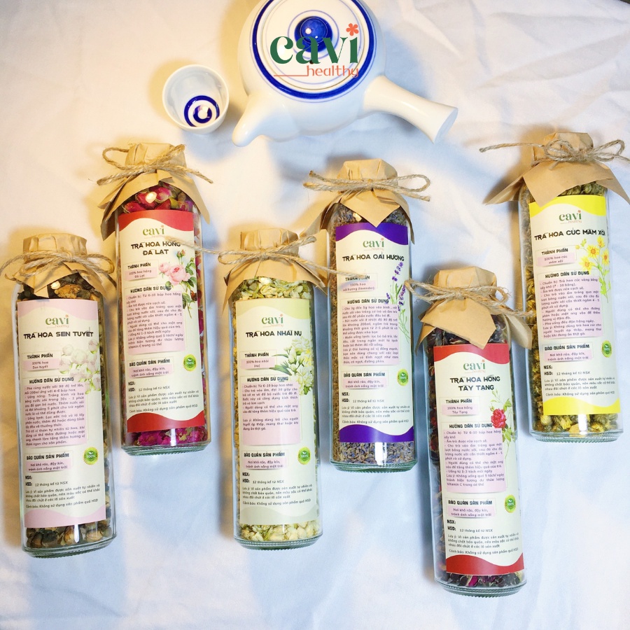Trà Hoa Sấy lạnh tự chọn - Hoa hồng, hoa cúc, sen tuyết chai thủy tinh 500ml
