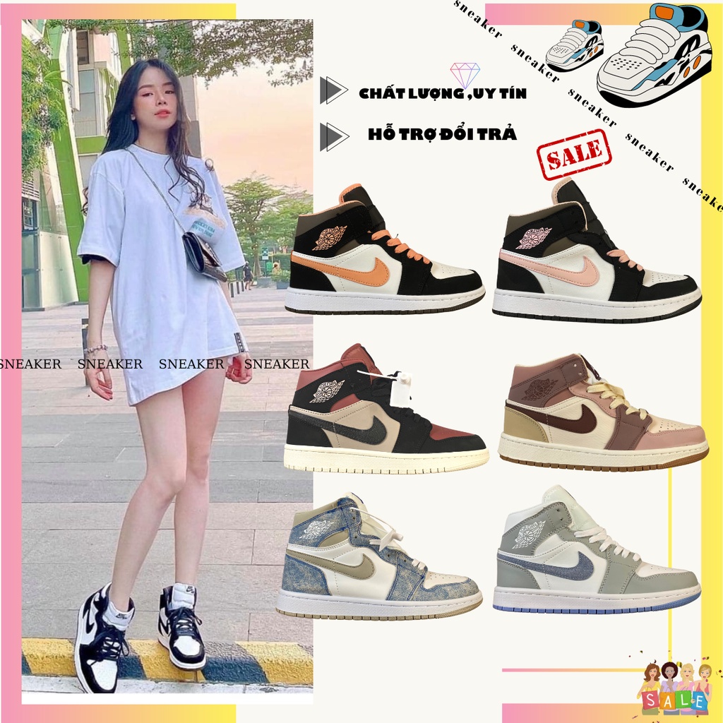 Giày thể thao Jd mid hot hành cho nam nữ, Giày sneaker Jd Mid hồng đen- đỏ mận-hồng đen-xám xanh hàng S.Cấp full pk