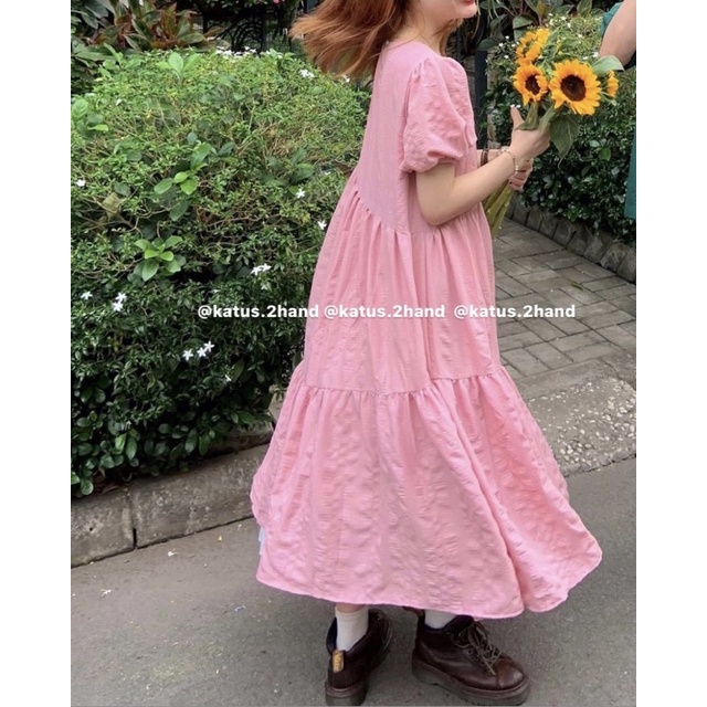 Váy maxi suông dài dáng babydoll màu hồng 2 lớp  ullzang