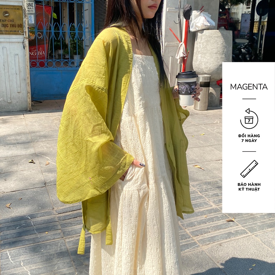 Áo Khoác Haori Magenta Furin, dáng oversize, chất liệu tơ nhăn