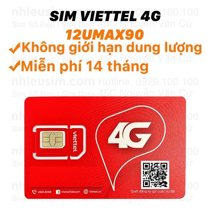 SIM VIETTEL 4G 12UMAX90 12UMAX70 XÀI DATA KHÔNG GIỚI HẠN 12ST60N MIỂN PHÍ 12THANG TẶNG 60GB THÁNG