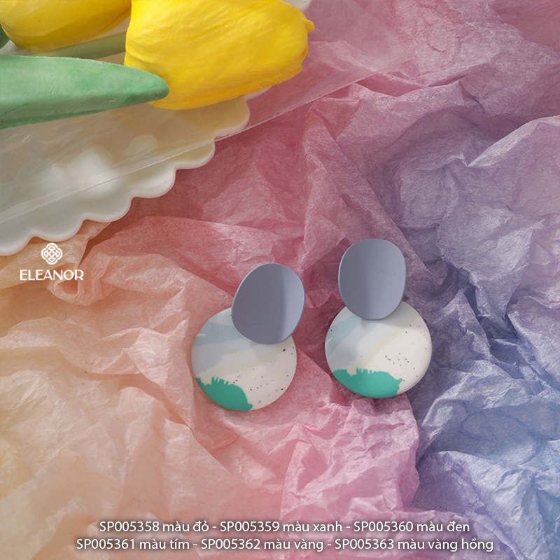 Bông tai nữ chuôi bạc 925 Eleanor Accessories hình tròn nhiều màu sắc phụ kiện trang sức trẻ trung 5358
