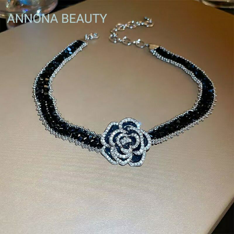 BỘ TRANG SỨC HOA HỒNG ĐEN ĐÍNH ĐÁ